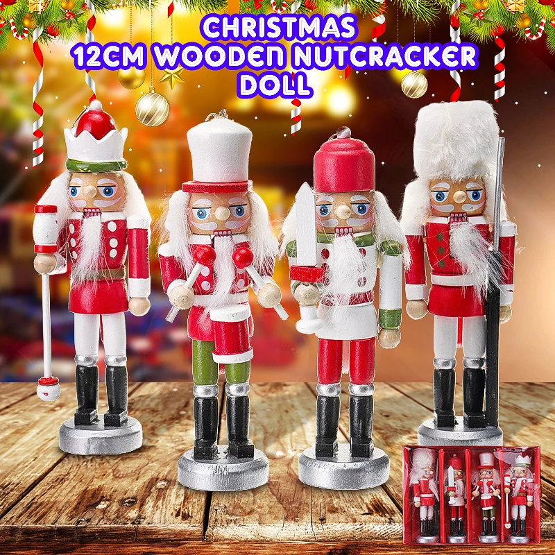 

4pcs/set Wooden Nutcracker Soldiers Doll 12CM Vintage Handcraft Decoration Christmas Gifts Wooden Nutcracker Puppet Ornaments