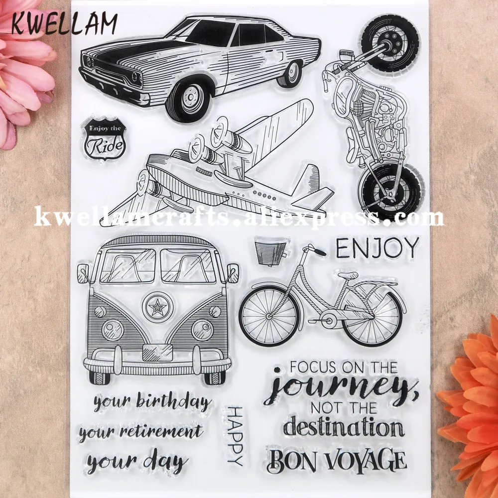 

Car Bicycle Aircraft Motorcycle Enjoy Scrapbook DIY photo cards rubber stamp clear stamp transparent stamp 15.5x20.5cm KW8122817