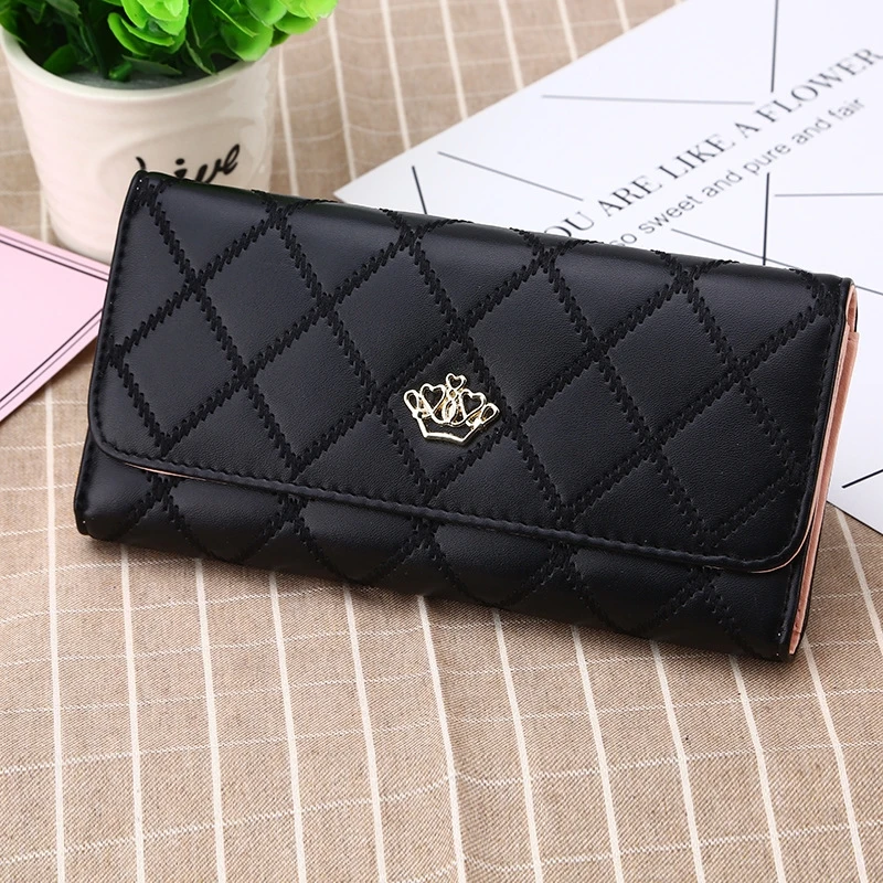 

Girls Wallet New Korean Version 3 Fold PU Leather Fashion Clutch Zipper Crown Coin Purse