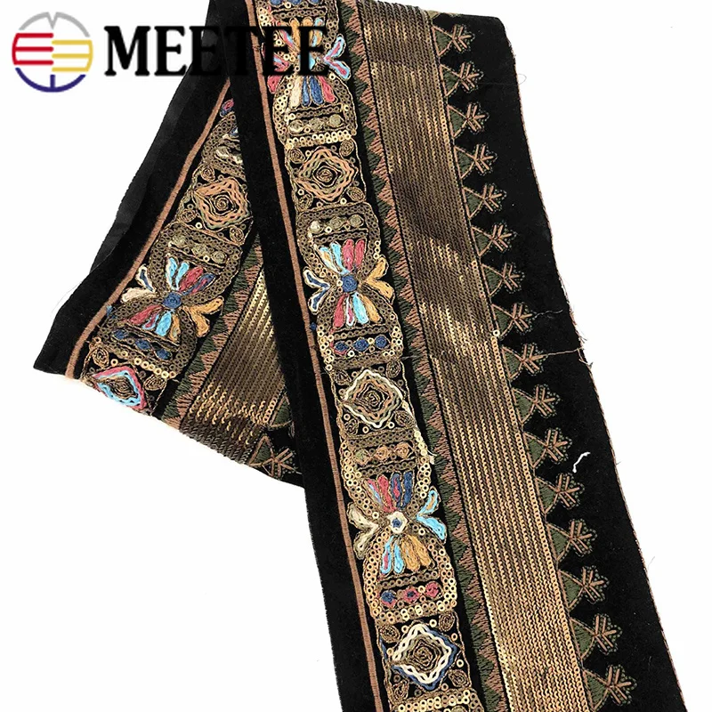 

3Meters 13cm Ethnic Gold Thread Sequins Webbing Ribbons Clothing Decorative Embroidered Lace Trims DIY Sewing Accessories