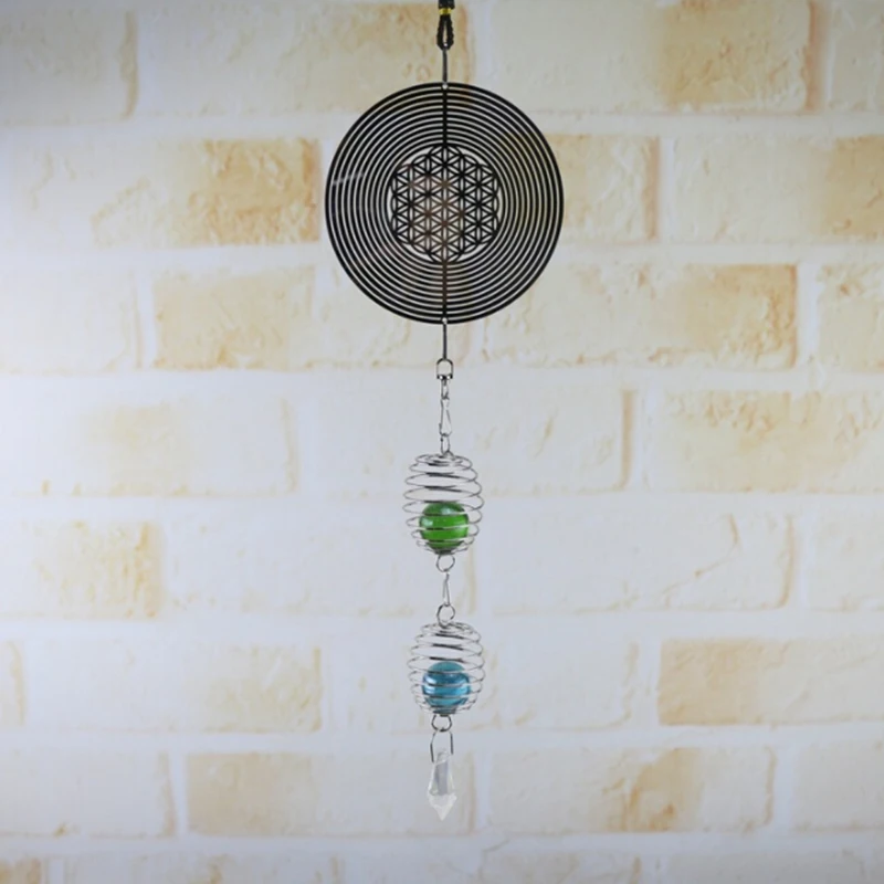 

3D Metal Hanging Wind Spinner Wind Chime &Helix Tail Glass Ball Center Art Decor
