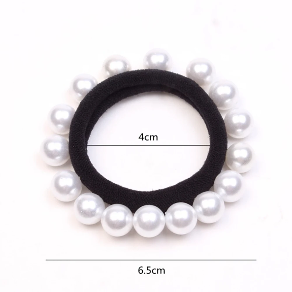 1 pc Women Casual Pearl Hairband Ponytail Holder Elastic Hair Tie Band Rope Solid Color Hair Ring Accessories