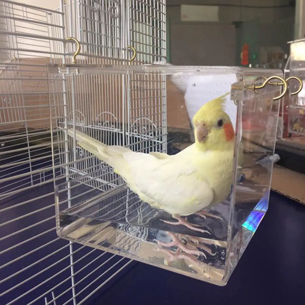 AsyPets Transparent Pet Bird Bath House with Hanging Hooks for Parrots Cockatiels Parakeets