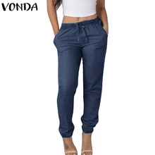 VONDA женские штаны-шаровары осенние джинсовые брюки для беременных Синие винтажные повседневные свободные брюки для беременных с карманами штаны с эластичной резинкой на талии