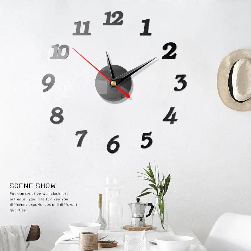 Modern DIY Wall Clock 3D Mirror Stickers 3D Wall Stickers Wall Decor Surface Sticker Removable Home Office Decor Accessories