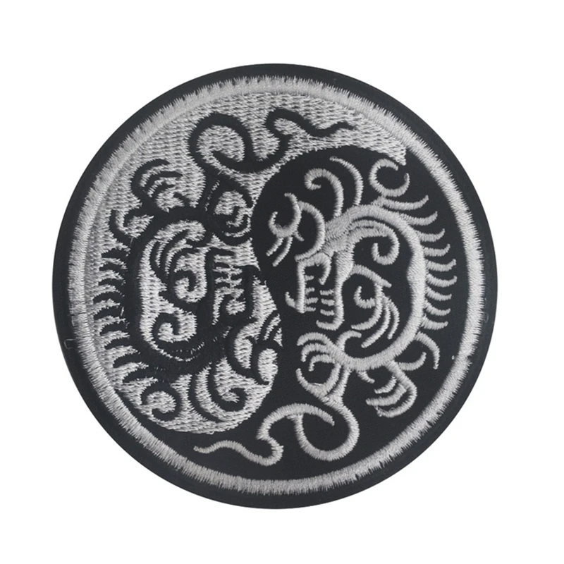 

Black White Dragon Embroidery Patch Embroidered Patches Military Tactical Armband Shoulder Mark Fabric Sticker For Clothing