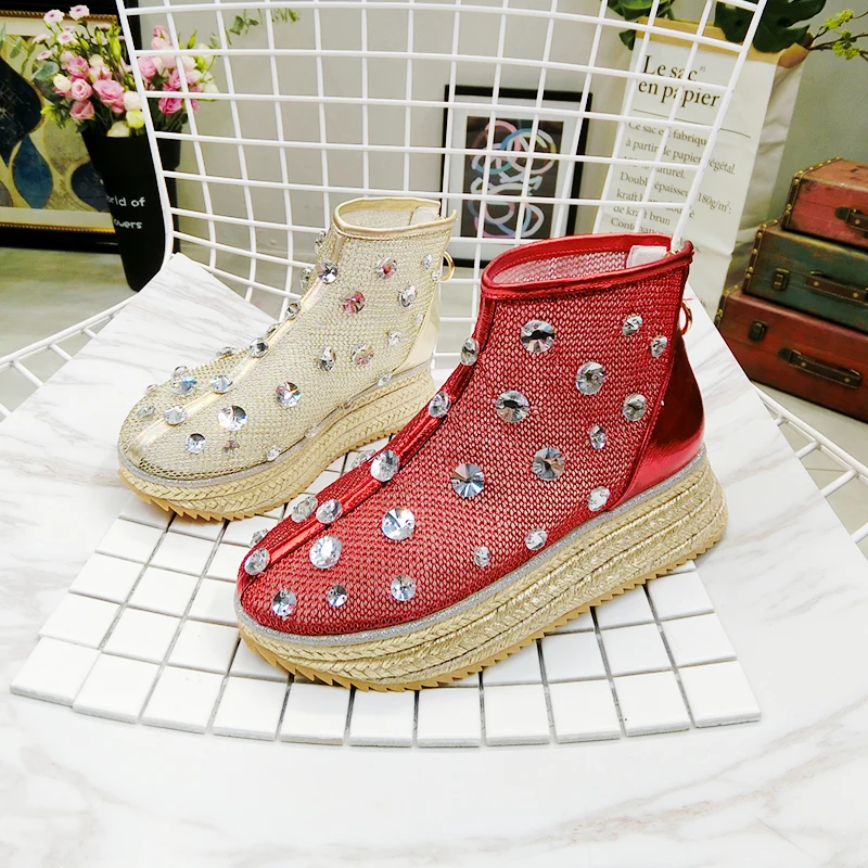 Cremallera Golden Las Tide10sj663 Nueva sordo Verano Malla Zapatos Cristal Del Primavera Redondo gun Dedo Moda 2019 silver Mujeres Color Cuñas Individuales De Pie red Hueco R4ww7qax