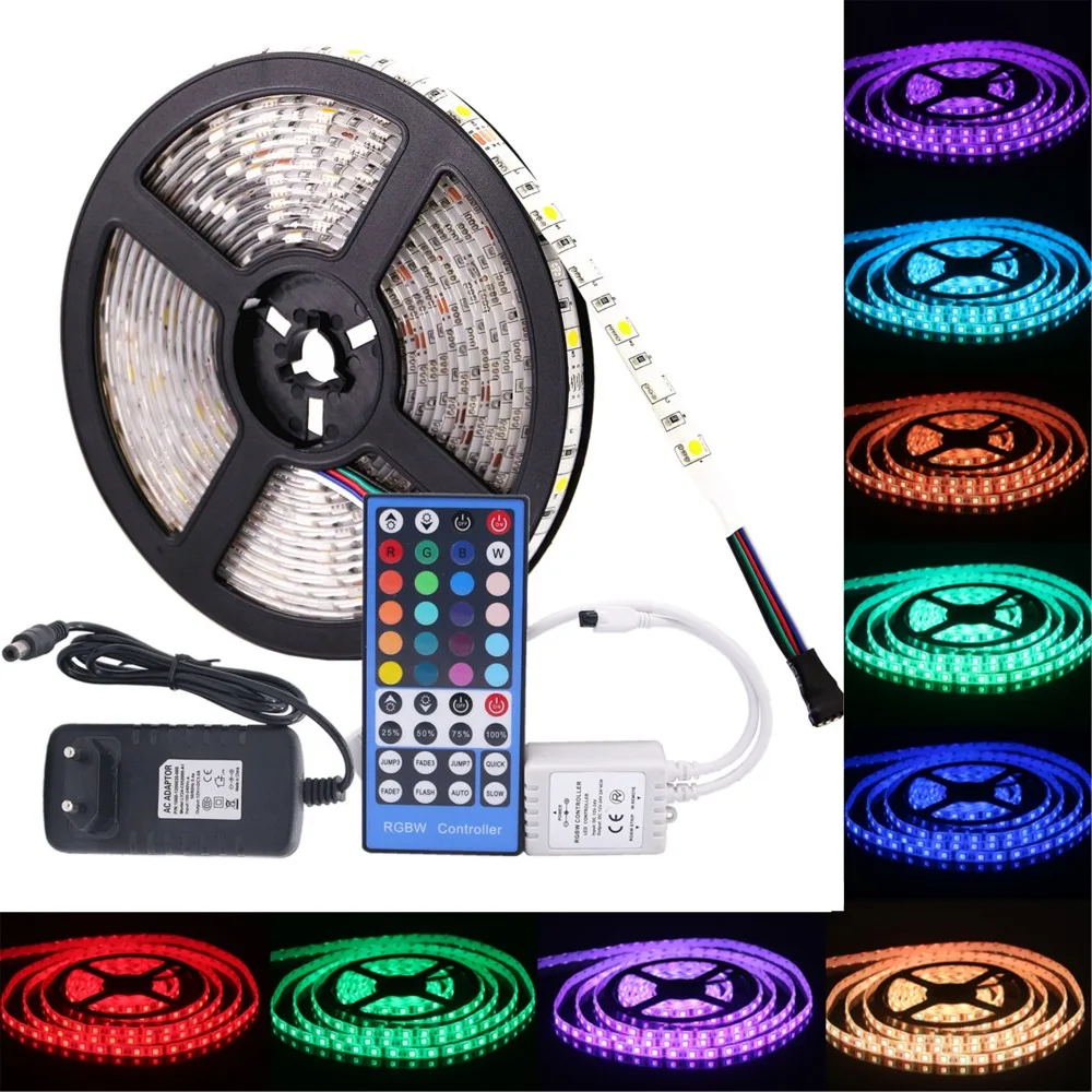 SMD 5050 RGB Светодиодные ленты Водонепроницаемый DC 12 В 5 м 300LED RGBW rgbww светодиодные полосы гибкий с 3A Мощность и Дистанционное управление