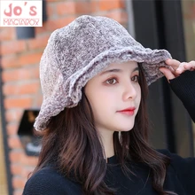 Kawaii женские утепленные шапки рыбацкие однотонные зимние шапки бархатные купольные Повседневные шапки милые теплые женские зимние толстые шляпы MZ022