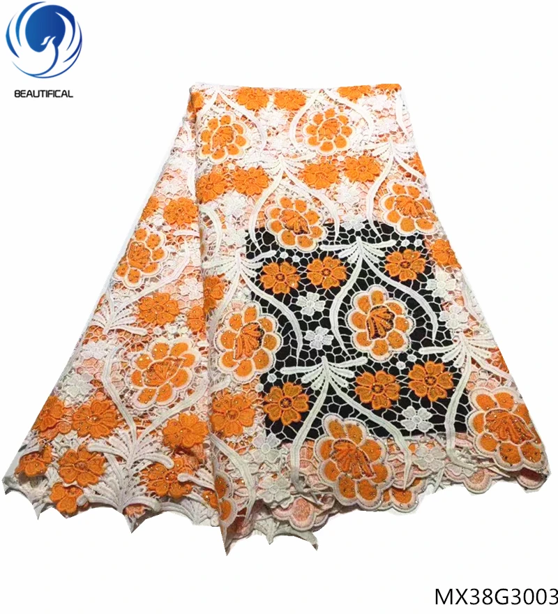 

Beautifical cord lace fabric guipure lace fabric water soluble lace fabric with rhinestones flowers design for dress MX38G30