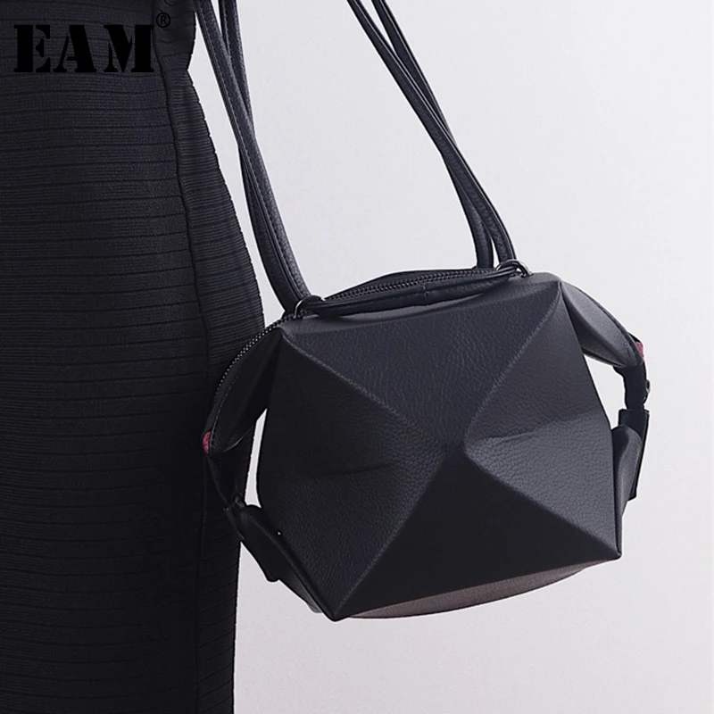 

[EAM] 2019 Spring Woman New Personality Stylish High Quality Black Gray Color Deformable Leather Pu accessories All Match LI314
