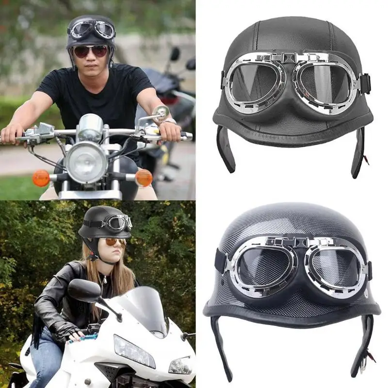 

Universal Vintage Motorcycle Bike Helmet PU Leather Harley Helmets 3/4 Motorcycle Helmet Open Face Protection Helmet with Goggle