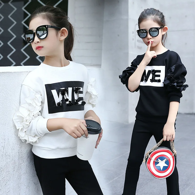 

New Girl Clothes T Shirt Fashion Casual Letter, Long Sleeve T-shirt Balck and White Color 4-12 Ages Free Shipping