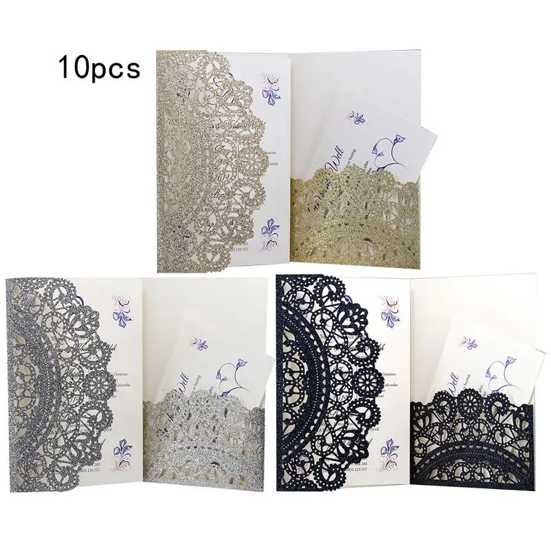  Hollow Invitation Card Letter Out Shell Lace Glitter Powder Invitation Letter 10 Pieces / Pack Wedd - 33006547864