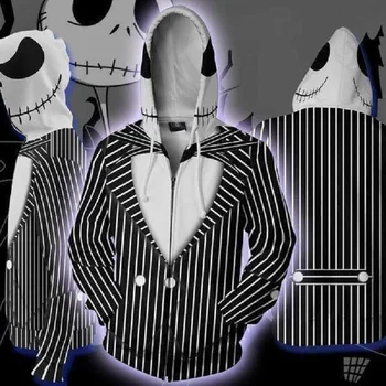 

2019 autumn new men's hooded Jack Skellington 3D printed hoodie casual sportswear casual zipper hoodie hooded hip hop top