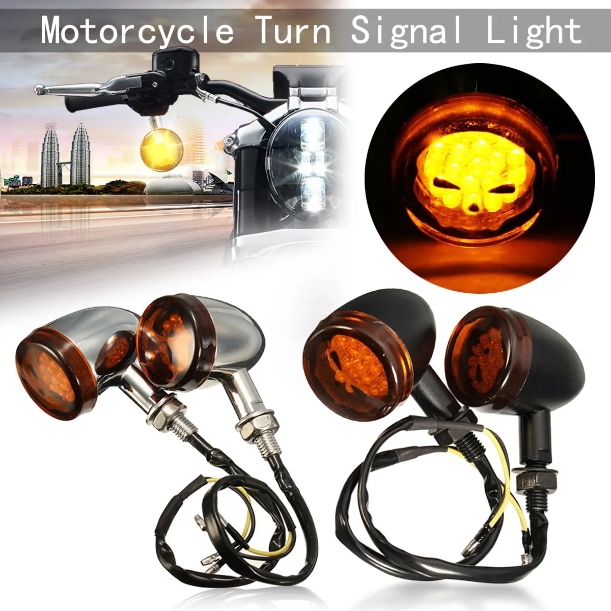 

12V 300LM/Set Motorcycle Skull Turn Signals Light For Harley Davidson Softail 1986-2013 for Cross Bones 2010-2011 for Blackline