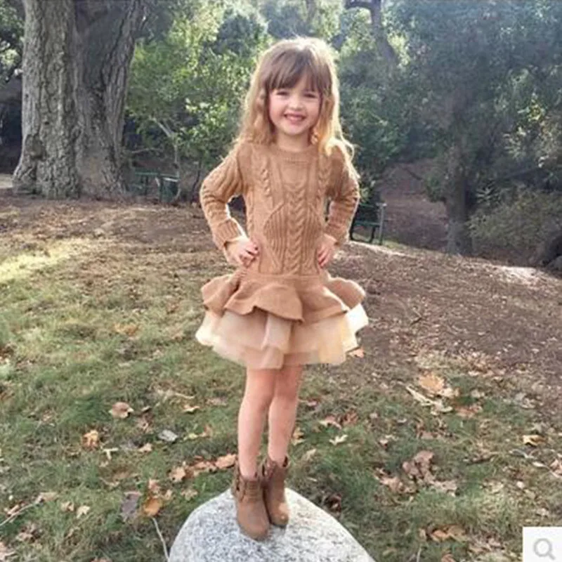 3 8Years Kid Toddler Girls Dresses Knit Sweater Dress Girl Long sleeved