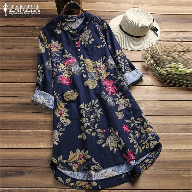 

Plus Size Shirt Vestidos Women Floral Blouse ZANZEA 2019 Female Casual Button Shirts Vintage Floral Blusas Bohemian Tops Chemise