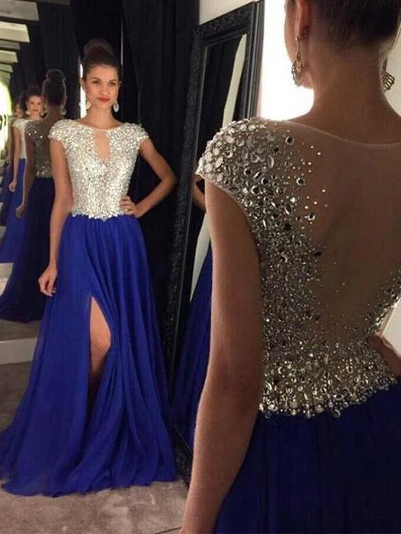 Vestidos cerimonia модные Королевский синий платье для выпускного вечера 2020 бисером