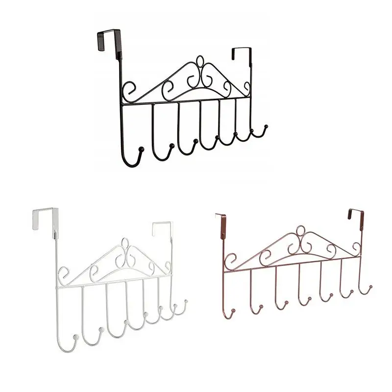 

With 7 Metal Hooks,Over The Door Hooks Decorative Door Hanger Retro Style Home Storage Door Rack Bathroom Towels Storage Rack