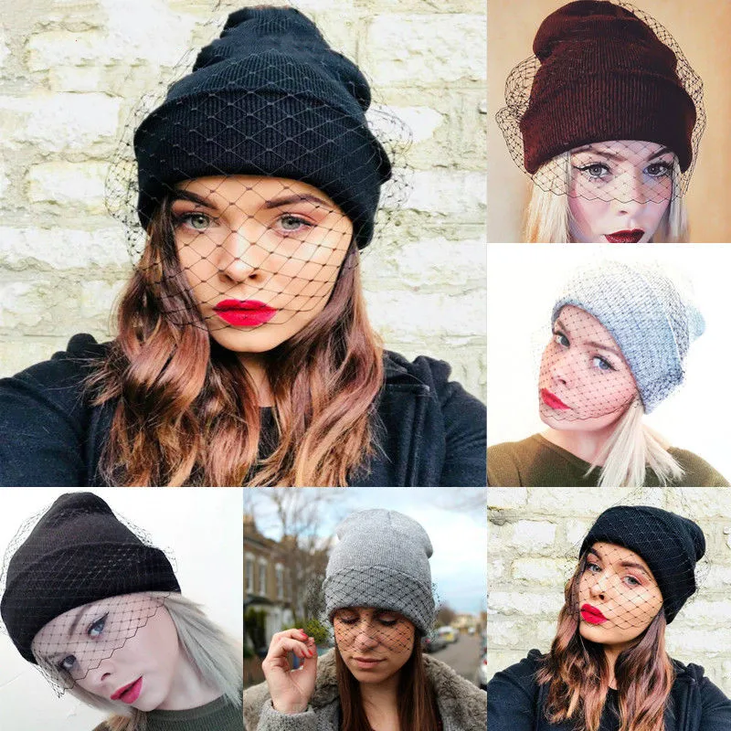 

HIRIGIN Newest Women Girls Fashion Winter Warm Retro Ski knit veil Mesh net Hats Beanie Caps