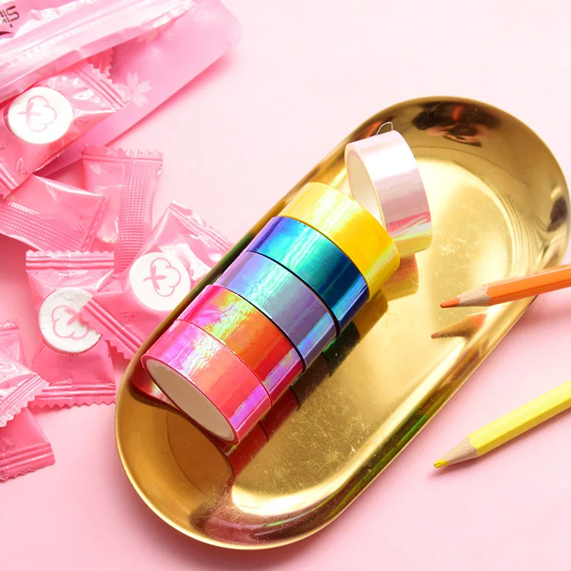 New Laser Glitter Washi Tape Rainbow Colors PE Decorative Adhesive