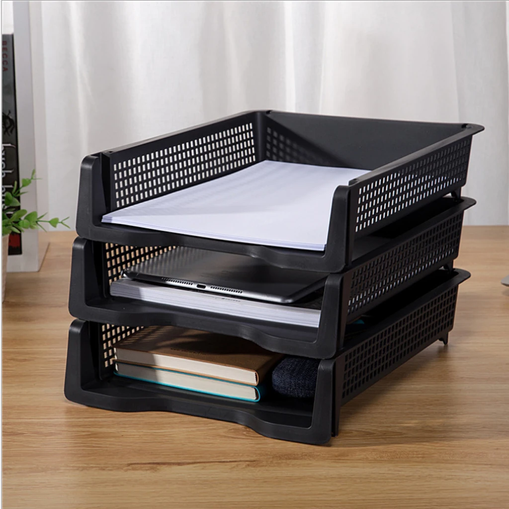 Set of 3pcs Acrylic Side Load Stackable A4 Paper Tray Organizer Desk