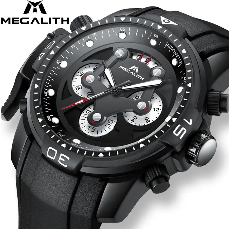 

MEGALITH Mens Quartz Watch Digital Waterproof Military Sport Men Watches Top Luxury Brand Silicone Strap Male Clock Wristwatch