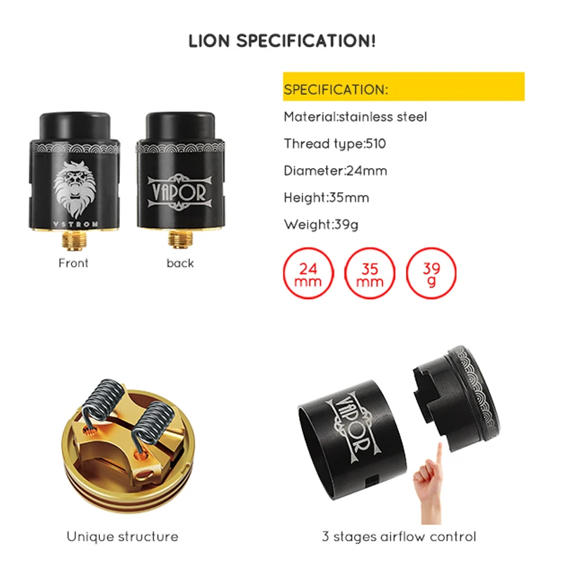 Атомайзер Vapor Storm 24 мм Lion Rda уникальная внутренняя структура 3 ступенчатый