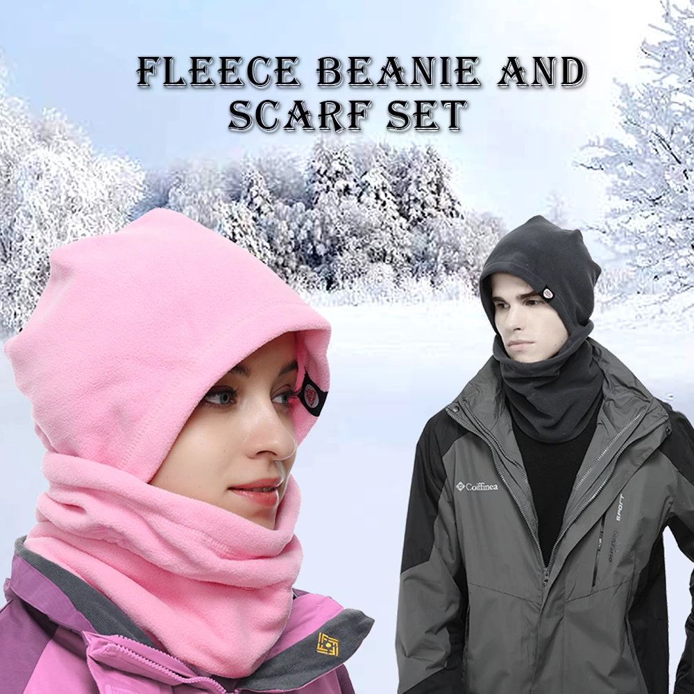 Winter Warm Hat Neck Warmer Set Anti static Fleece Neck Gaiter Hat Kit