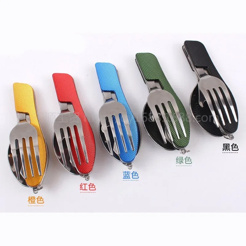 

Multi-function Outdoor Dinnerware Camping Portable Tools Folding Tableware Knife Fork Spoon Combination Set for camping/hiking