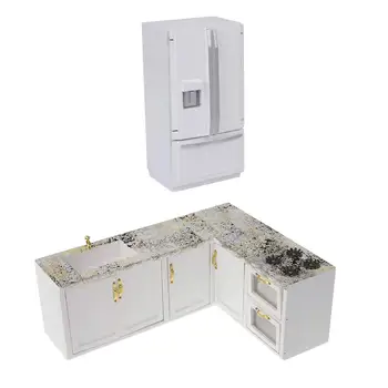 

1:12 Scale Dollhouse Furniture Wooden Kitchen Cabinet Fridge Miniature Doll House Accessories Decoration Toys for Children