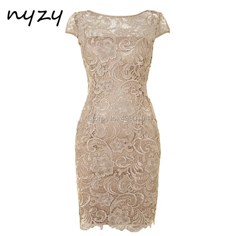 

NYZY M45 Sheath Short Sleeves Lace Mother of the Bride Dress Champagne Wedding Party Dress Groom Mother Outfits Gown 2024