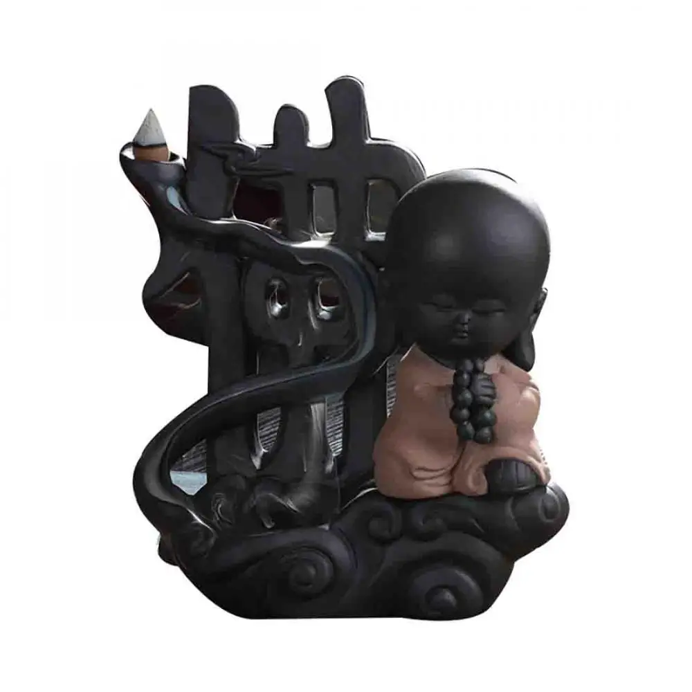 

Backflow Incense Burner Ceramic Little Monk Incense Holder Smoke Waterfall Aromatherapy Buddha Censer Creative Home Decor