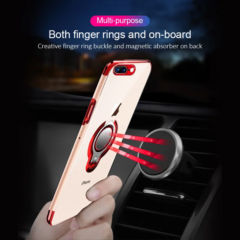 

For Iphone 6 7 6s 8 Plus Case Luxury Magnetic Ring Stand Holder Case For Iphone X XR XS MAX Back TransparentSoft TPU Phone Shell