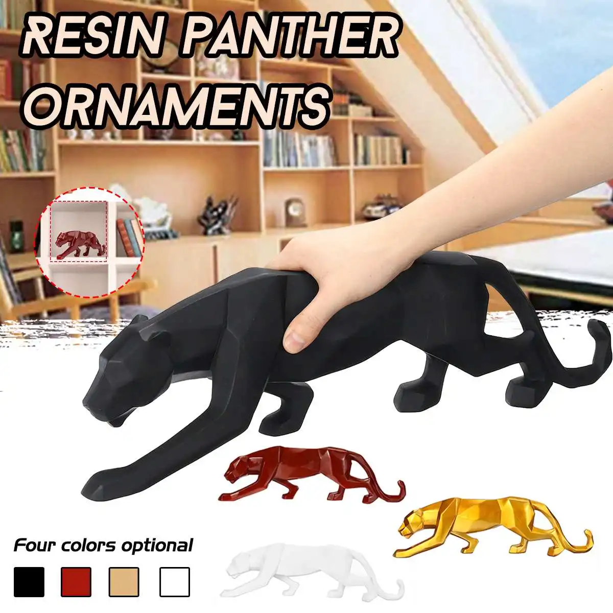 

45.5*13.5*4cm Modern Abstract Black Panther Resin Sculpture Geometric Resin Leopard Statue Crafts Wildlife Art Decor Gift
