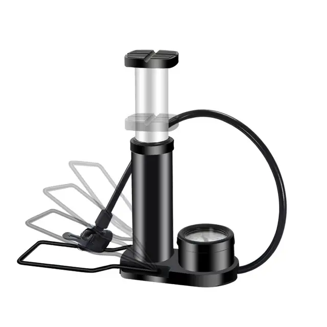 Bike Pumps with Gas Pressure Gauge 140 PSI Air Inflator Mini Bicycle Foot Pedal Aluminium Alloy Pump