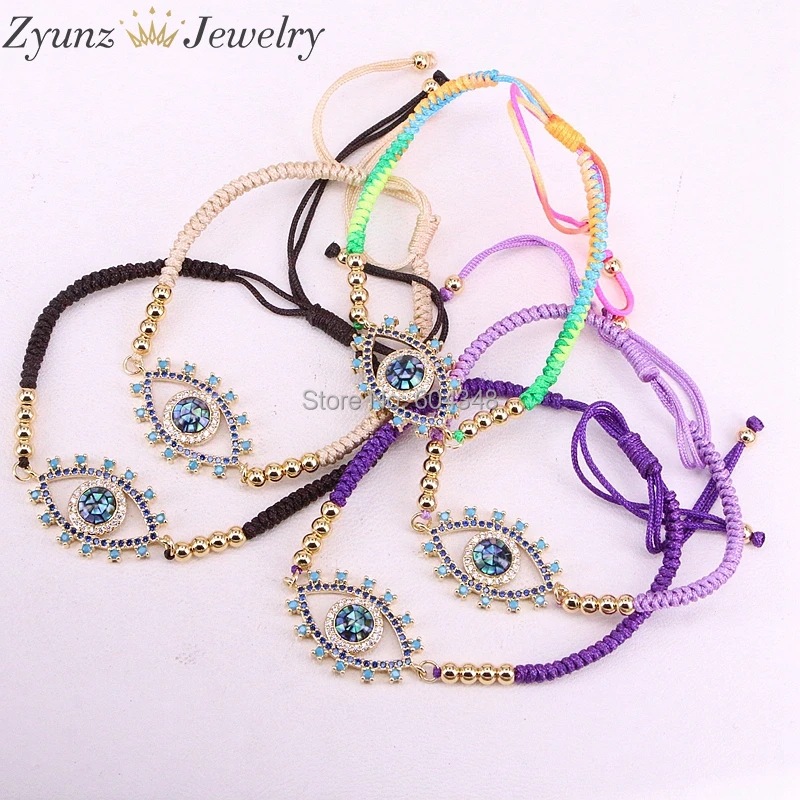 5 шт. ZYZ326 0894 CZ Micro Pave Eye Shell Macrame шнур нить Веревка Браслет медные бусины