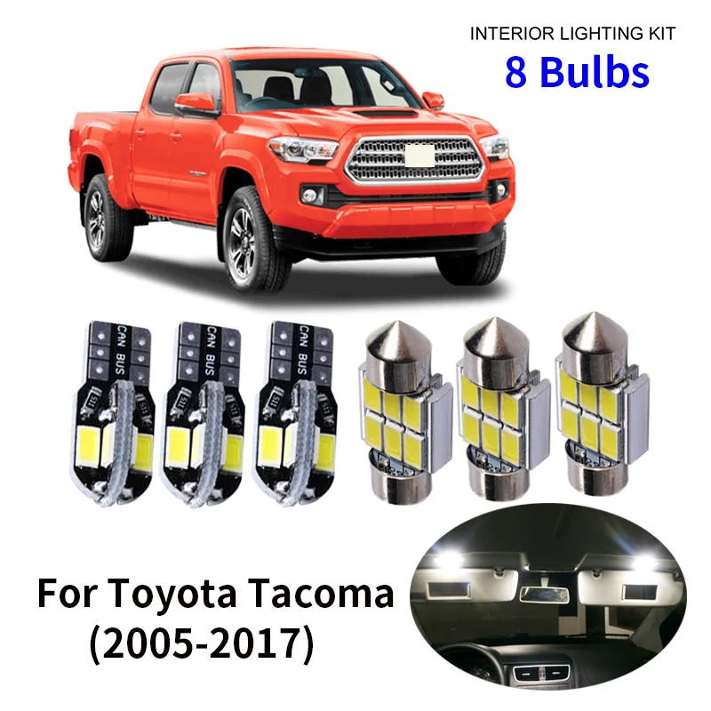 

8pcs Car Accessories White Interior LED Light Bulbs Package Kit For 2005-2017 Toyota Tacoma T10 31MM Map Dome Trunk Lamp