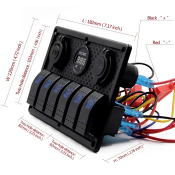 

Waterproof 6 Gang Marine Boat Rocker Switch Panel With Fuse 4.2A Dual USB Slot Socket + Digital Voltage Display + Cigarette Li