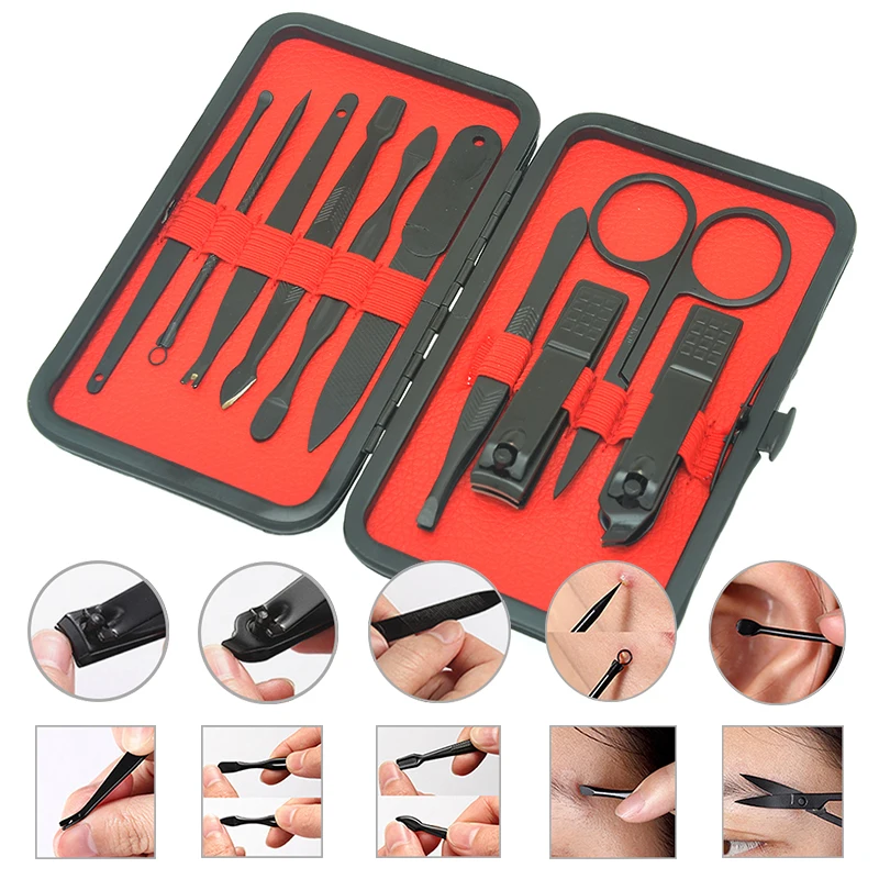 

10 in 1 Nail Clipper Kit With Case Nail Care Set Pedicure Cutters Scissor Tweezer Knife Professional Manicure Set Tools HE0009