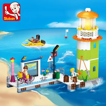 

Sluban Pink Dream B0607 Wharf Lighthouse Speedboat Girl Bike Model DIY Building Blocks Bricks Assembly Toy for Children no Box