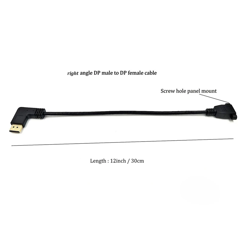 DP кабель 12 дюймов/30 см 90 градусов Displayport (DP) Male DisplayPort Female с резьбовым отверстием