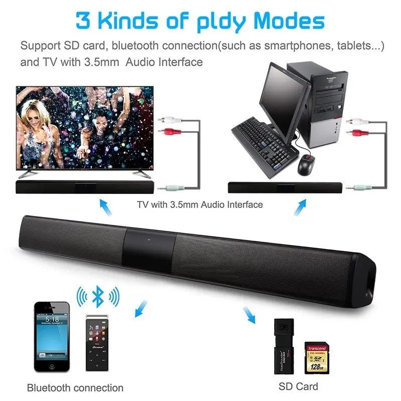Wireless Bluetooth TV Soundbar 2 4 Speakers Sound Bar Home Theater Subwoofer RCA