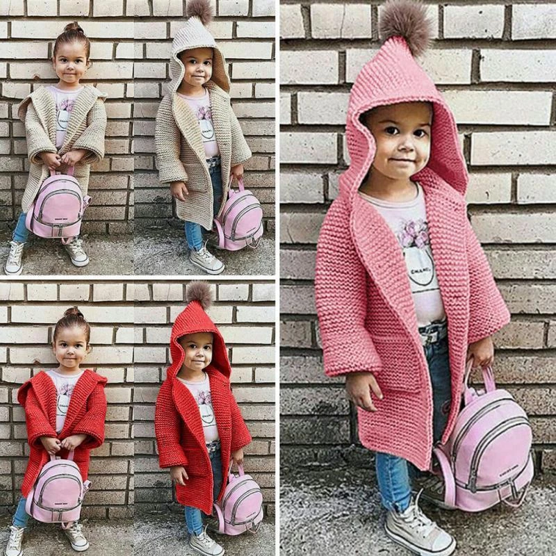 

2019 Fashion Baby Girls Kids Knitted Solid Sweater Cardigan Coat Jacket Coat Winter Warm Outerwear 2-7T
