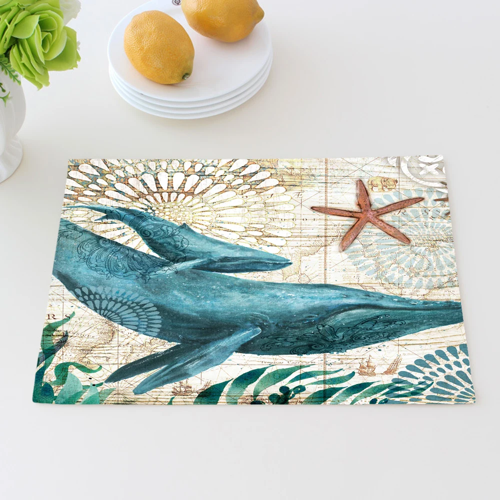 Fanximan مخصص القطن الكتان الجدول حصيرة الأخطبوط البحرية الحيوان مكان حصيرة طاولة الطعام حصيرة سادة فرس البحر السلاحف الوقايات