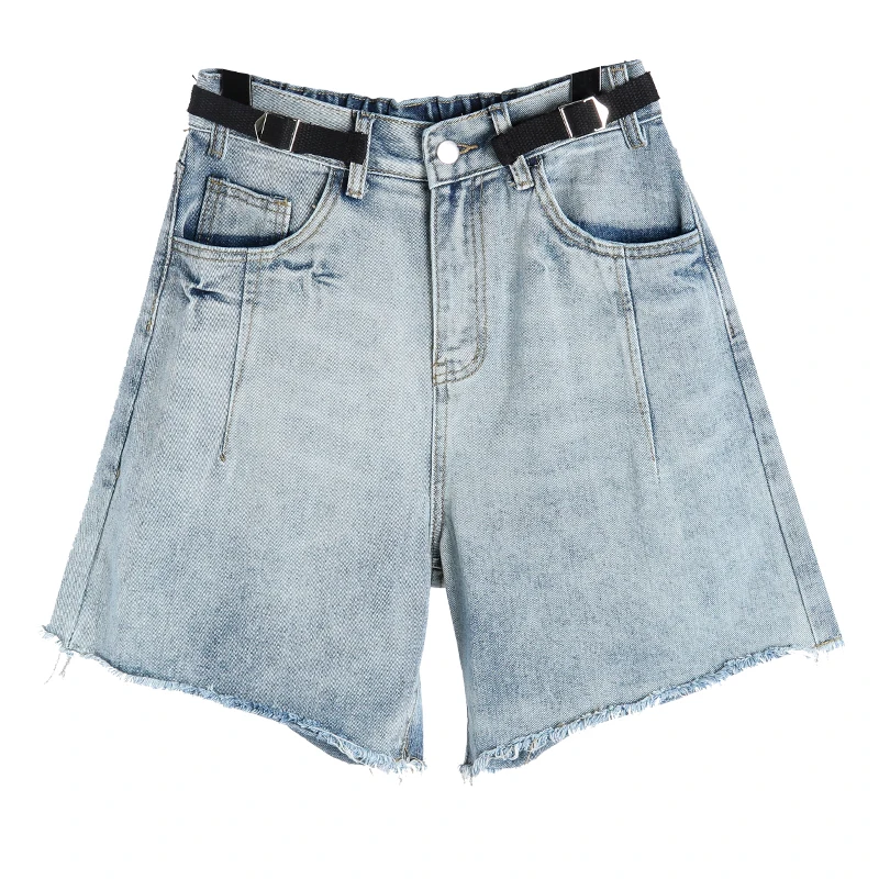 

Summer Loose Capris Jeans Woman Female High Waist Knee Length Denim Shorts Jeans Wide Leg Pants