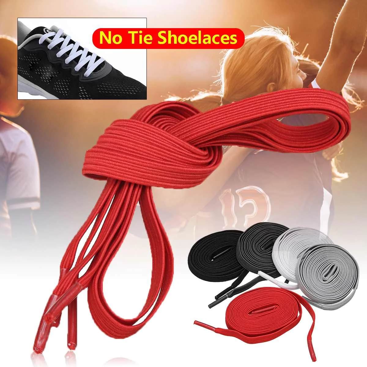 

100cm Unisex Adults Kids Elastic Lazy Shoe Laces Sport Sneaker No Tie Shoelaces Black White Dark Grey Light Grey Red Polyester