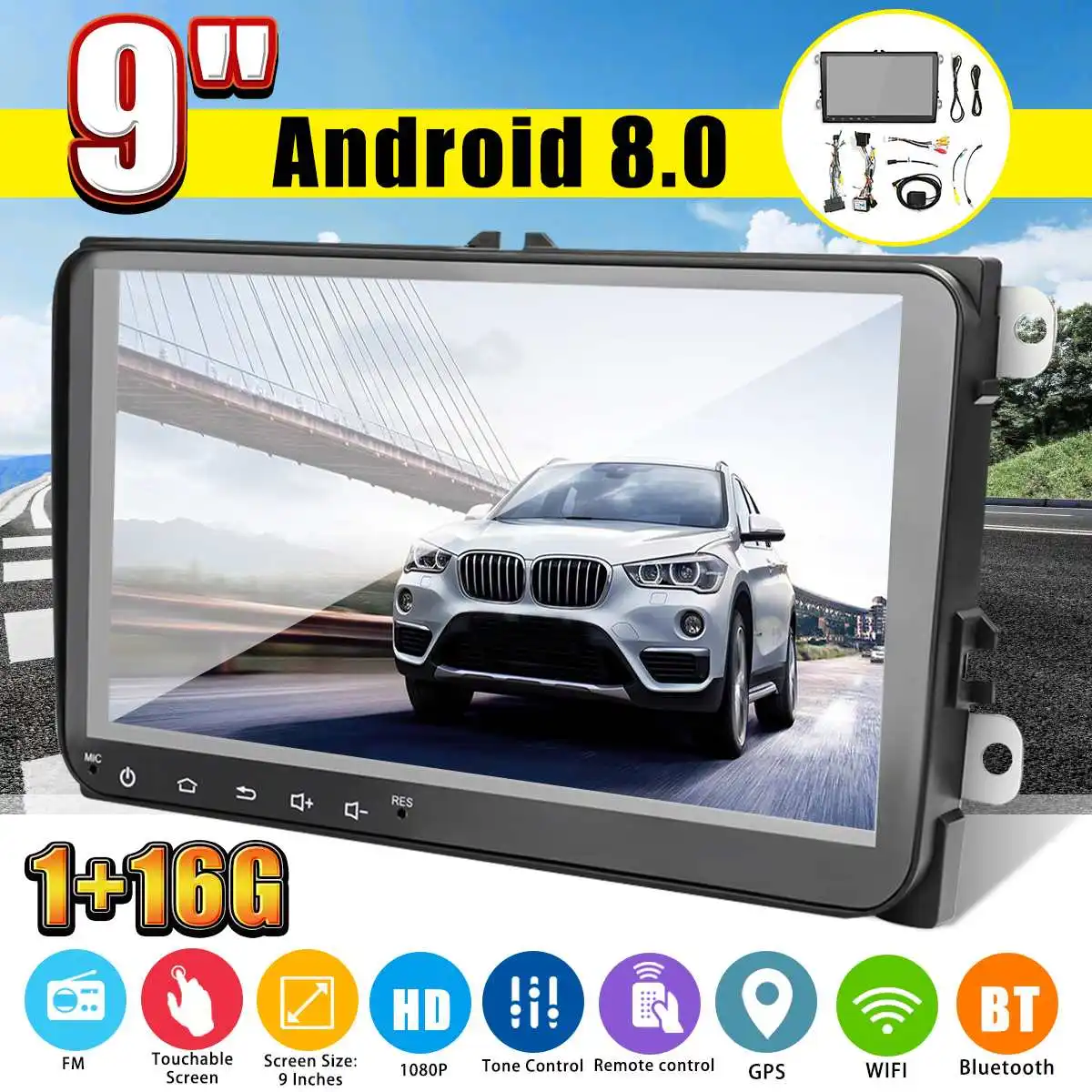 

9 2 DIN for Android 8.0 Car Multimedia Player HD FM MP4 MP5 Radio Stereo GPS Navigation WIFI bluetooth Car Video Player For VW