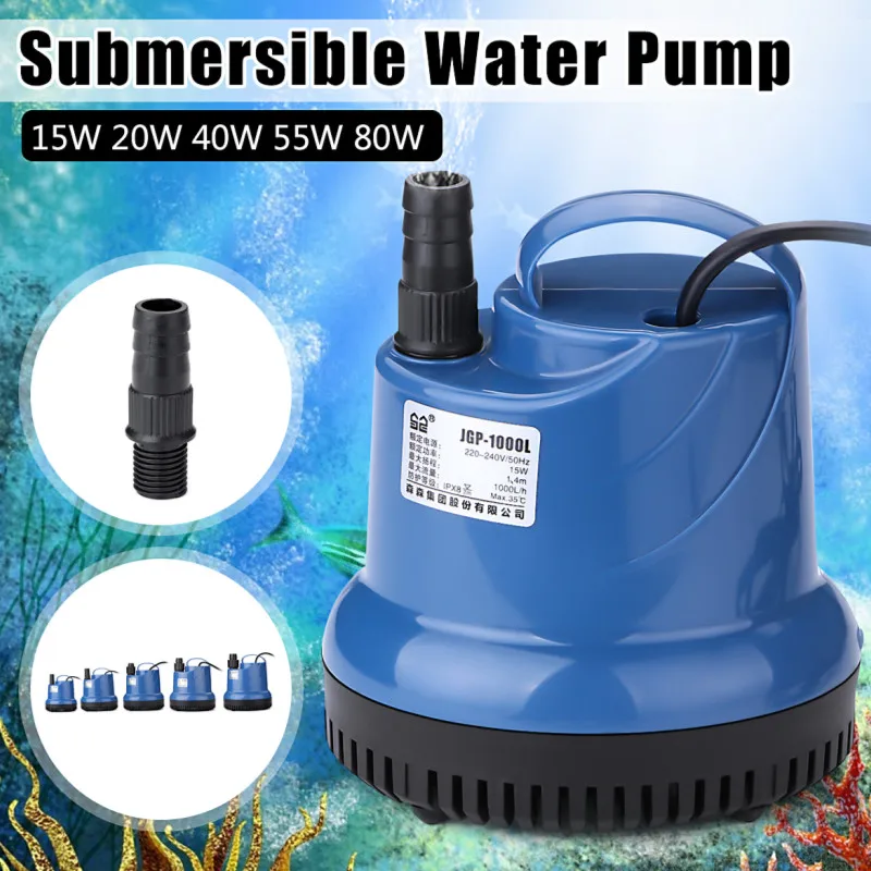 220V 15/20/40/55/80W Silent Submersible Water Pump Fish Tank